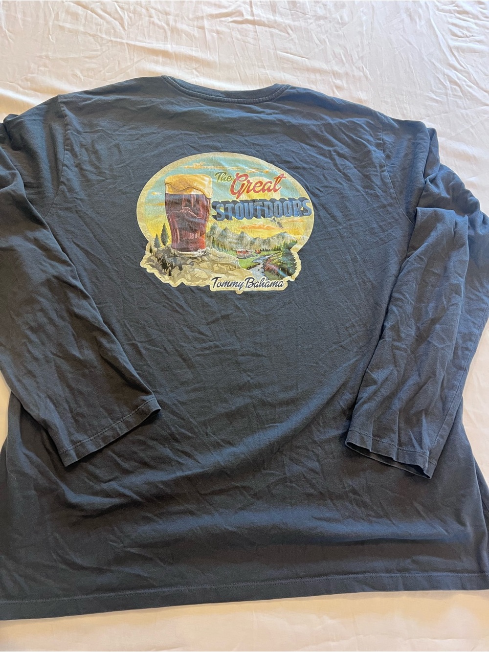 Tommy Bahama Navy Long-Sleeve Graphic Tee with Multi-Color Back Print XL